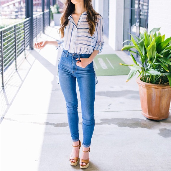 LAST ONE! Striped Buttondown Blouse - Blue - Picture 4 of 7
